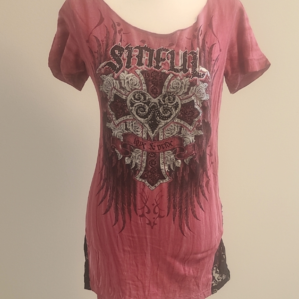 Sinful By Affliction Pink Fitted Tee
